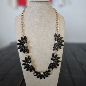 Elegant Black and Gold Floral Necklace Statement Women's Jewelry Rhinestone